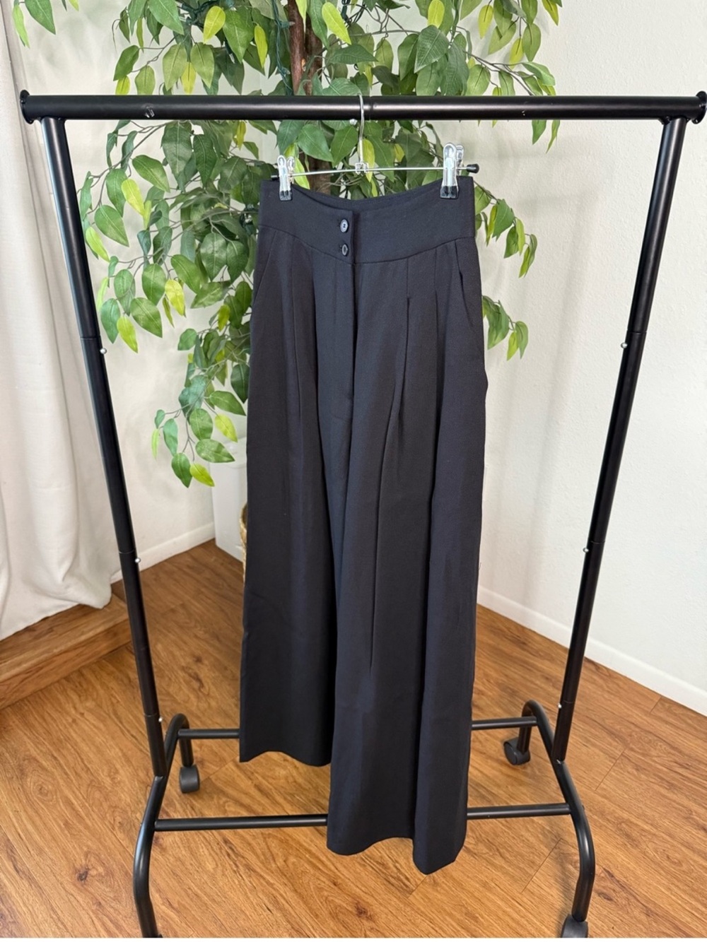 ZARA High Waisted Pleated Wide Leg Linen Pants Black Size XS - Picture 2 of 6